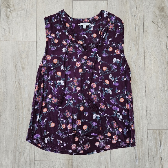 Lucky Brand Top, XS, Maroon Floral - Picture 1 of 7